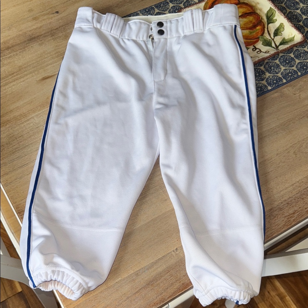Kids' White Athletic Pants with Blue Stripe